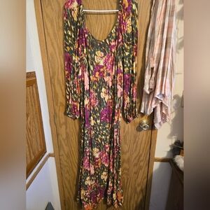 Terra & Sky Olive Floral Maxi Dress with Purple and Pink Blooms